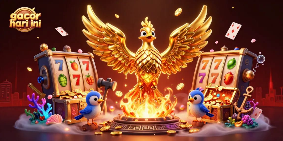 Engage with slot gacor hari ini featuring a molten metal phoenix surrounded by dynamic casino elements.