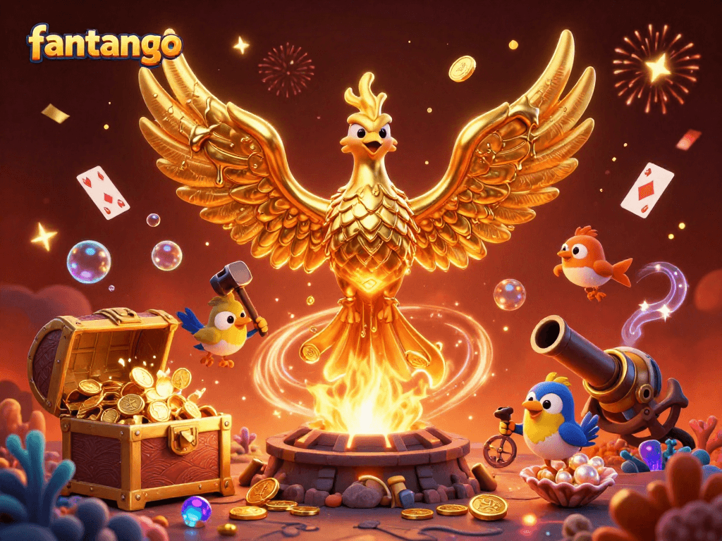 Experience the thrill of fantango as the phoenix spreads winning fortune in a vibrant casino scene.