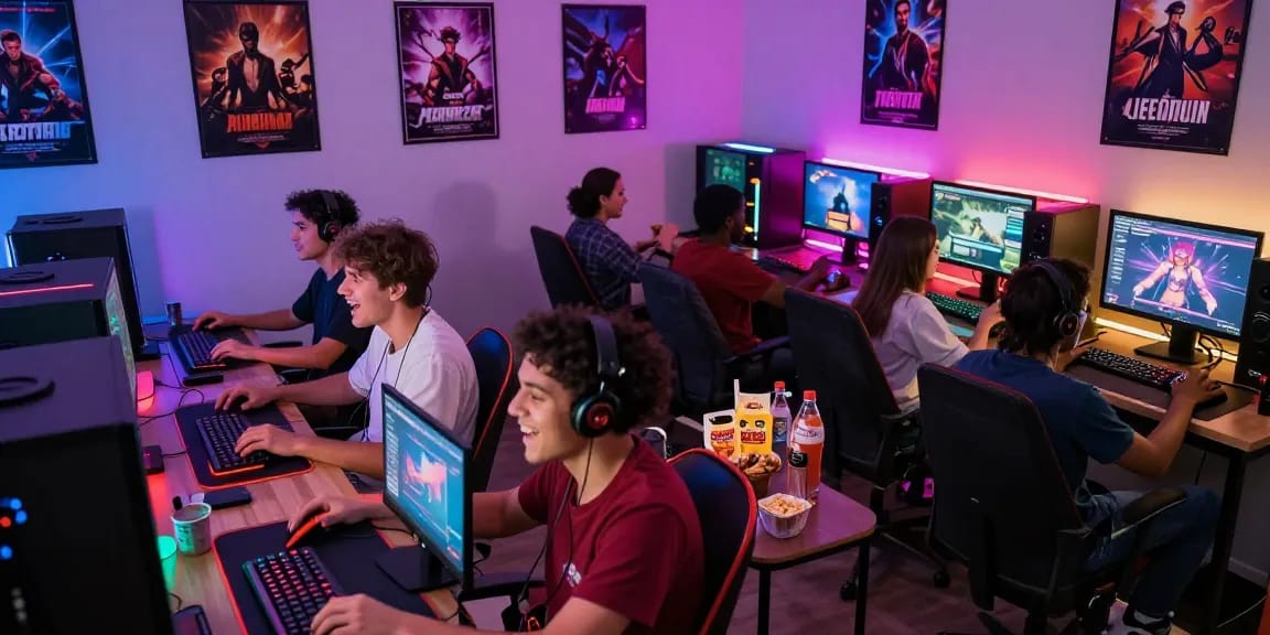 Engaging group enjoying popular sexgames in a vibrant gaming setting.