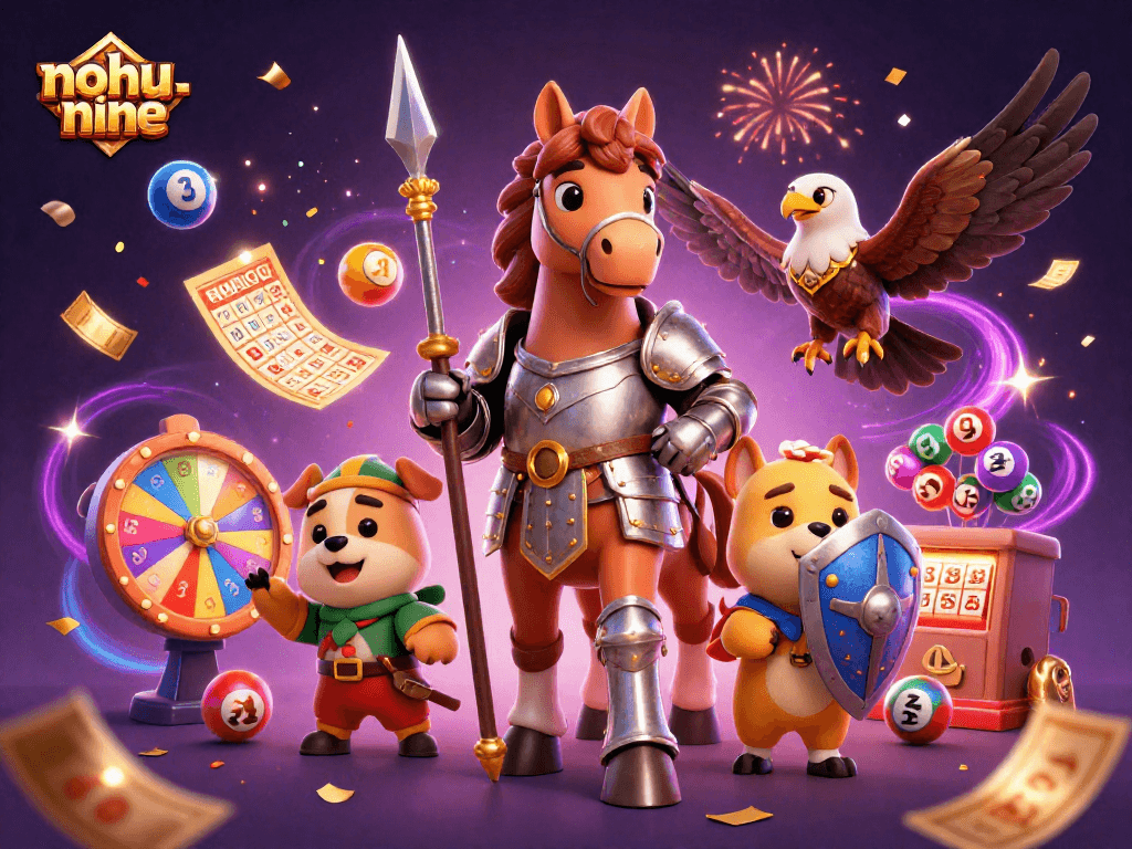 Engage with the exciting gameplay of nohu-nine, showcasing vibrant casino elements and dynamic characters.