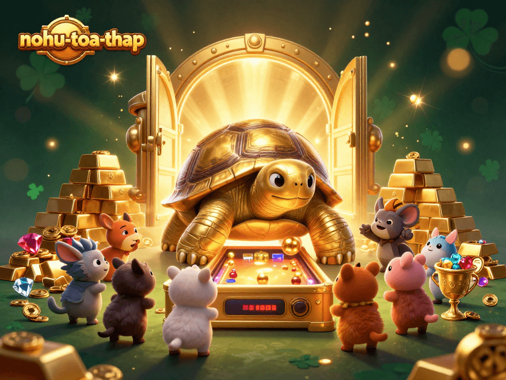 Experience the excitement of nohu-toa-thap with our animated 3D casino illustration of winning treasures!