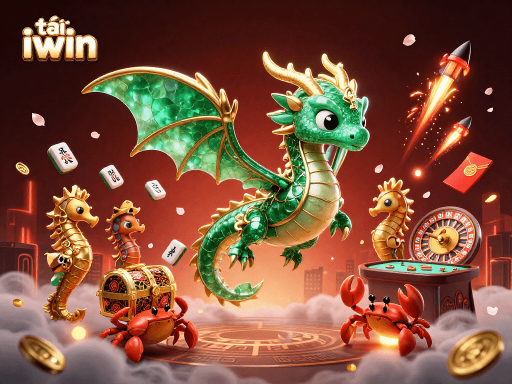 Experience the thrill of tải iwin with a vibrant casino-themed illustration featuring various iconic elements.