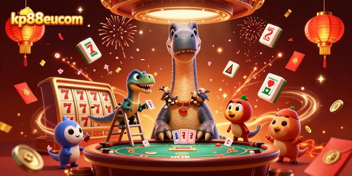 Join the excitement at kp88eucom with a 3D cartoon scene featuring dynamic gambling elements and rich casino visuals.