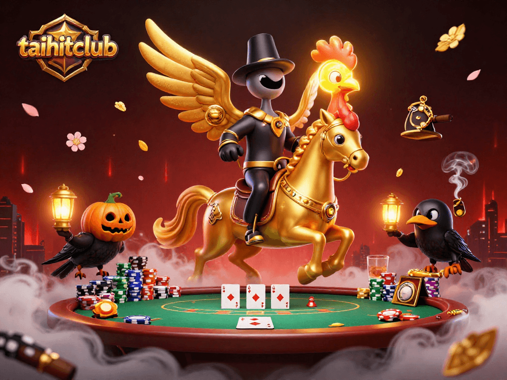 Experience the thrilling atmosphere at taihitclub where golden roosters and vibrant poker elements come together.