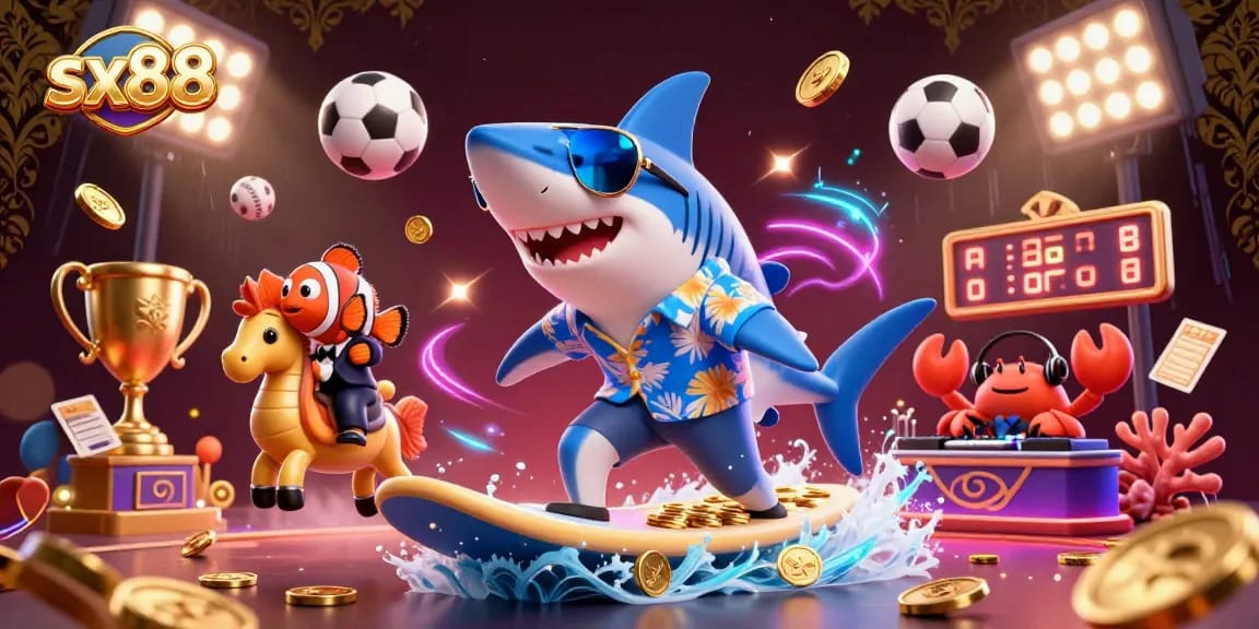 Satisfy your gaming desires with sx88's captivating casino scene featuring 3D characters and dynamic sports elements.