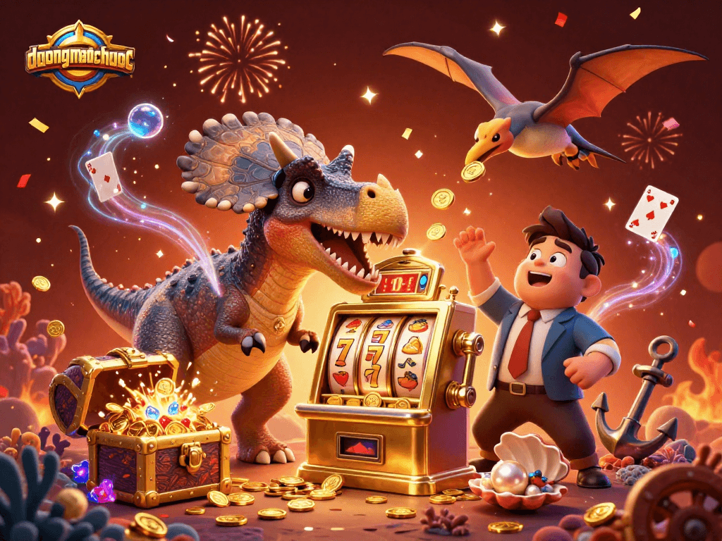 Experience the thrill of duongmatchuoc with a jackpot-winning dinosaur and classic casino elements.
