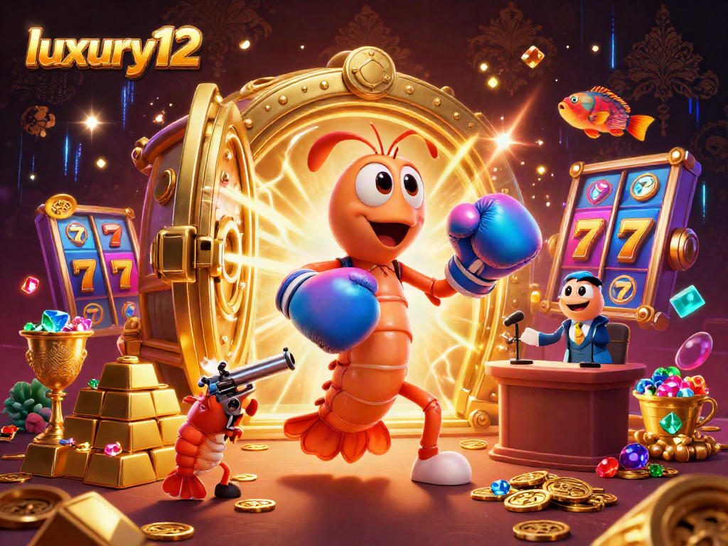 Experience luxury12 winning moments with a vibrant casino scene featuring a dynamic mantis shrimp fighter.