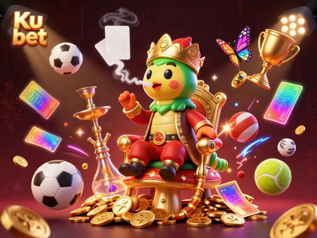 Experience thrilling gameplay with Ku bet, a vibrant casino illustration featuring unique characters and dynamic sports elements.