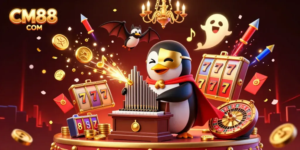 Engage with CM88 COM at a vibrant casino filled with animated characters and dynamic game elements.