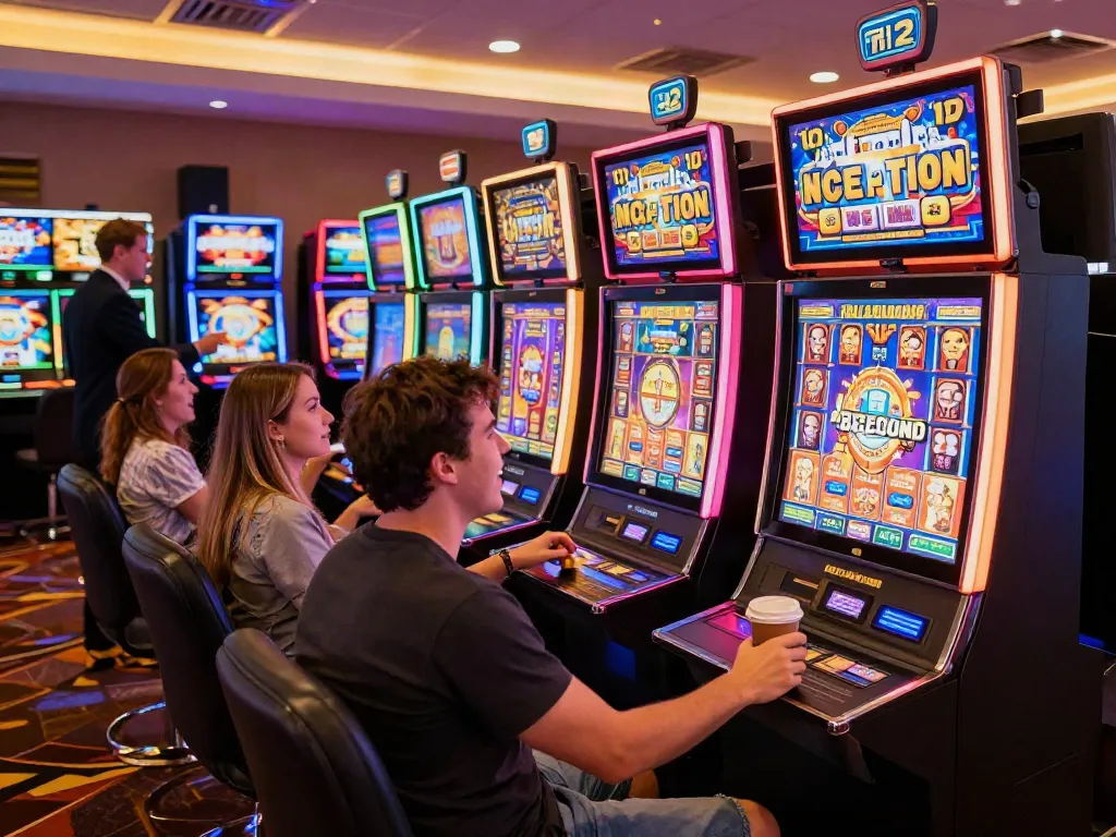 Players enjoying luxury12 slot machines in a vibrant casino atmosphere