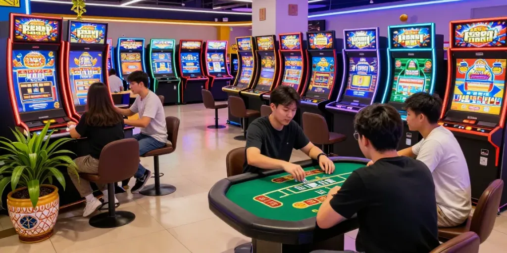 Users enjoying yono arcade's diverse gaming options in a lively environment.
