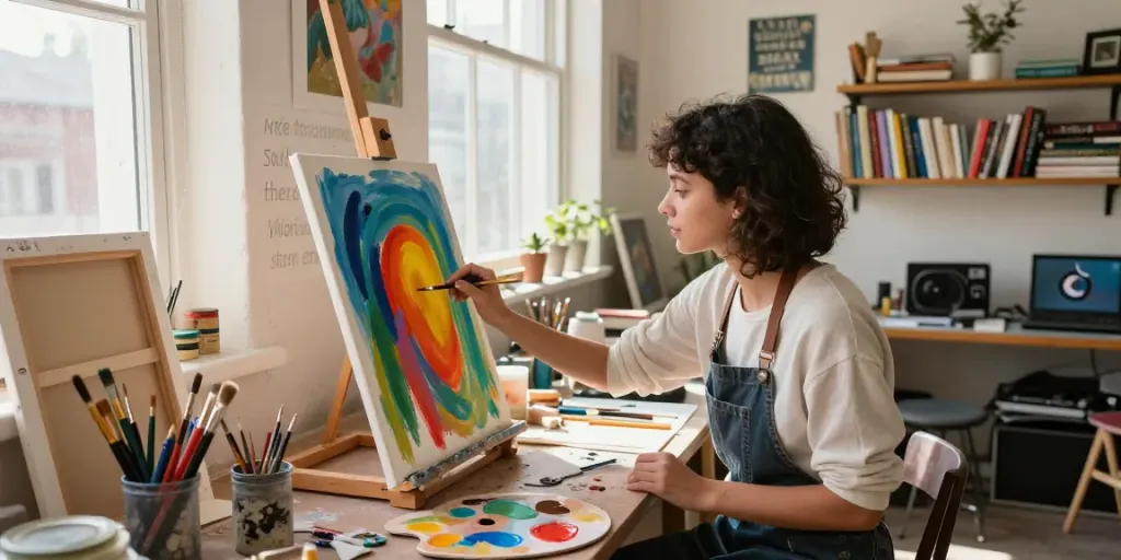 Proses berkarya di studio seni dengan fokus pada aksesibilitas dan kreativitas di https://artstudiocb.com/accessibility/.