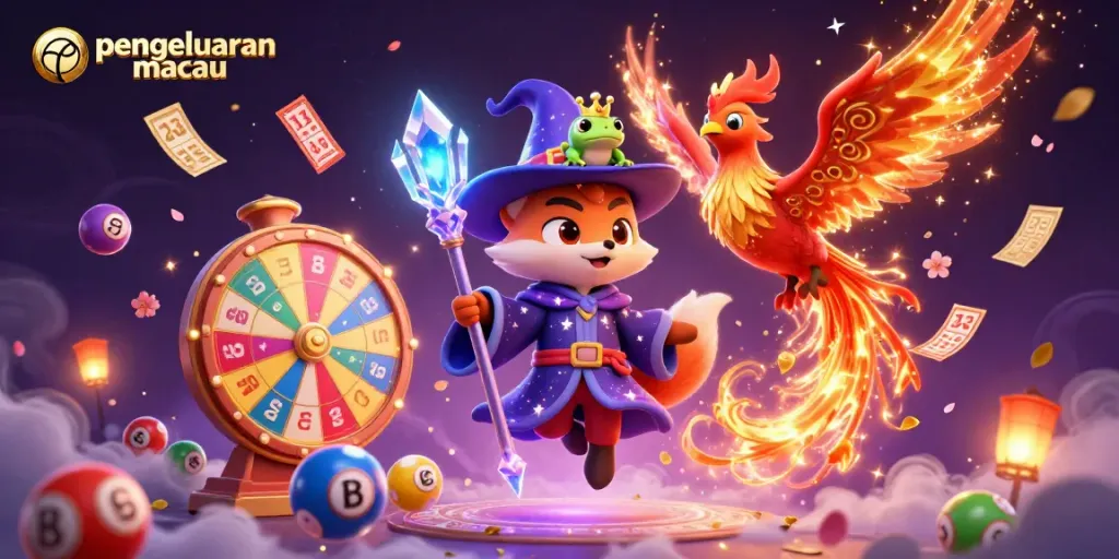 Engage with the vibrant pengeluaran macau scene featuring mystical characters and lively lottery elements.