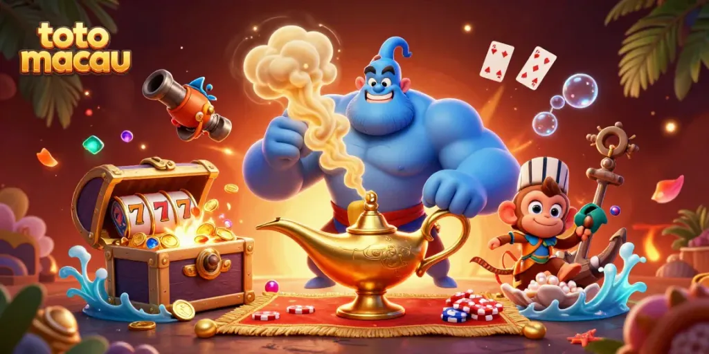 Menggali keberuntungan di toto macau dengan karakter yang kaya dan simbol slot berwarna-warni.