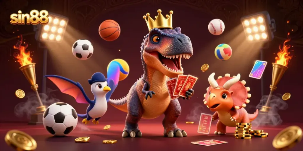 Experience exciting betting action with sin88 amidst colorful sports and casino elements.