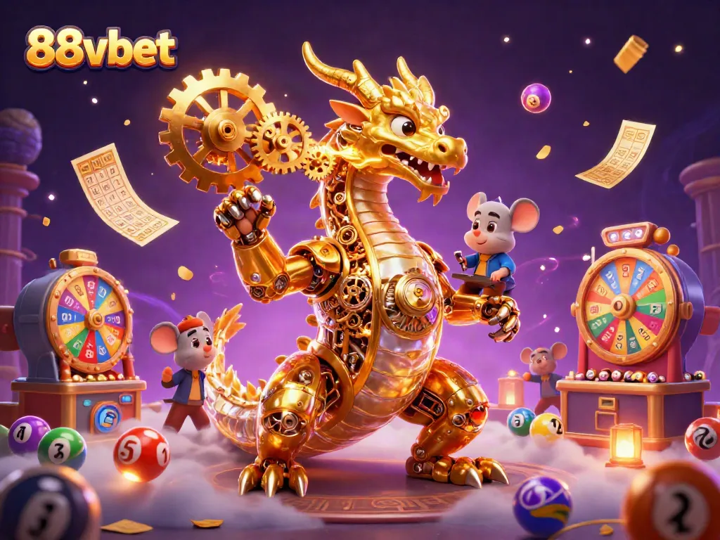 Engage with the thrilling world of 88vbet featuring a golden dragon and vibrant casino elements.