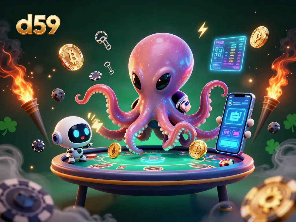 Experience thrilling gameplay with d59 as an octopus manages a poker table in space.