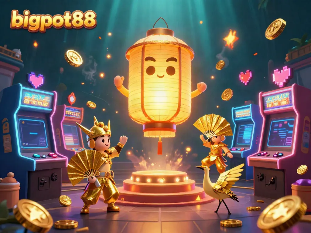 Experience the magic of bigpot88 with vibrant gaming elements in a whimsical casino scene.