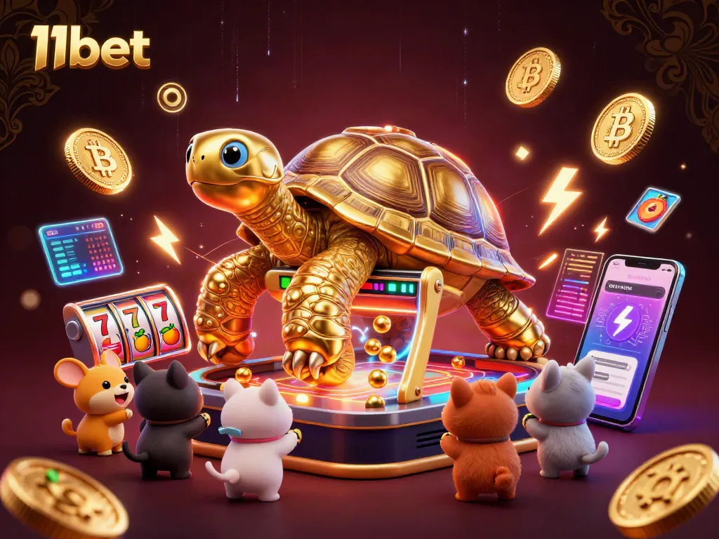 Engage in thrilling gameplay at 11bet with vibrant slot reels and crypto elements.