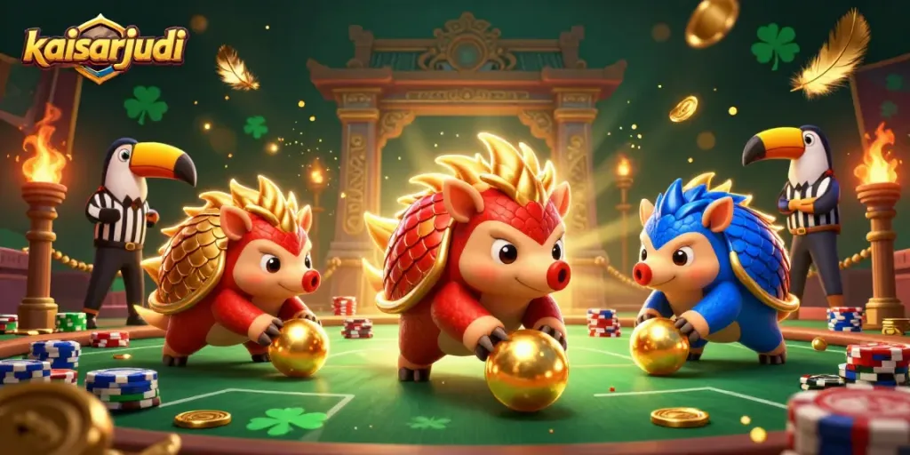 Experience thrilling action at kaisarjudi with rival pangolins rolling golden balls through poker chips.