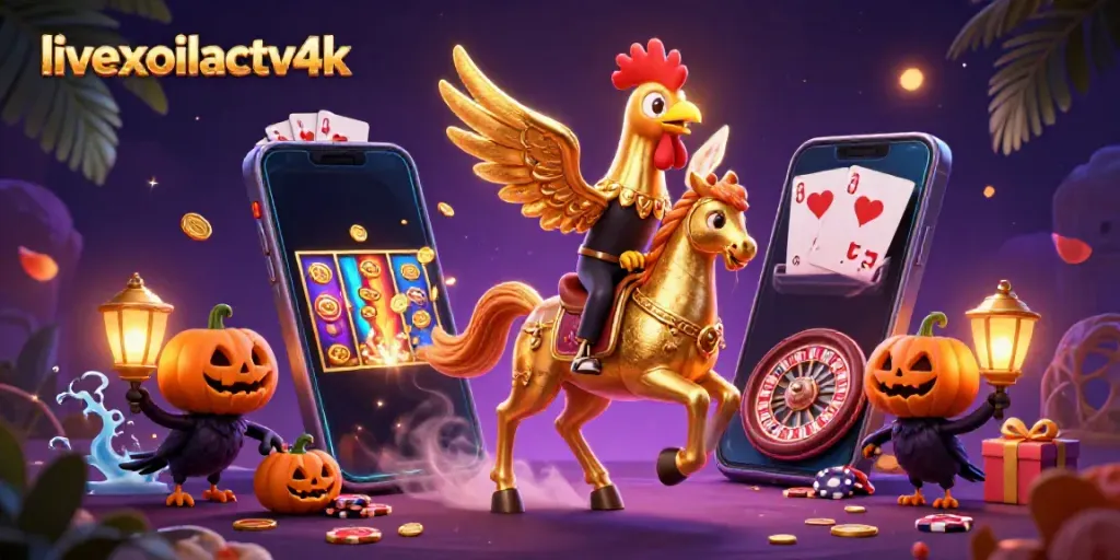 Experience thrilling gameplay with livexoilactv4k in a vibrant, magical casino scene featuring colorful slot machines and dynamic characters.