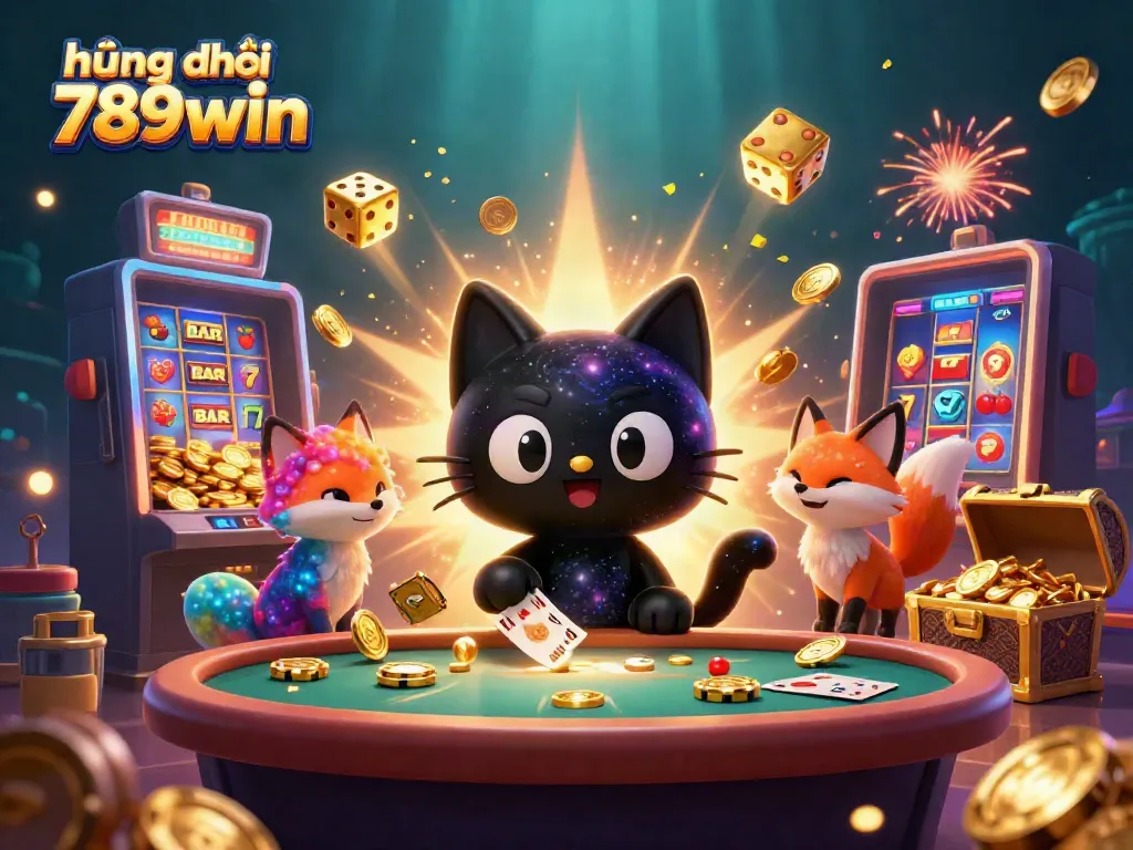 Engaging illustration showcasing a cosmic casino scene with golden chips, highlighting hướng dẫn 789win.