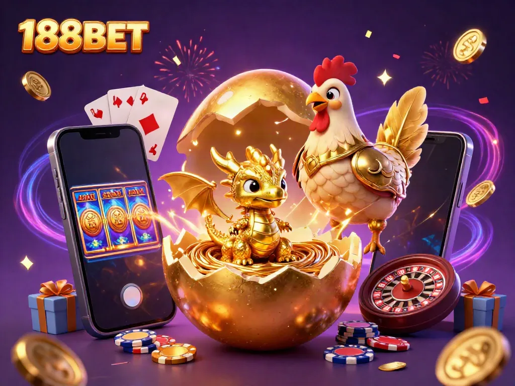 Engage in exciting gaming experiences at 188BET featuring a golden dragon and dynamic casino elements.