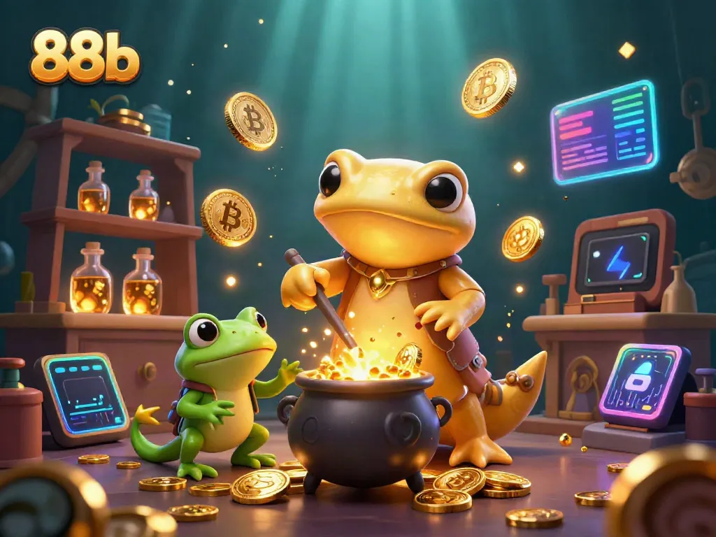 Engage with 88b gaming through mystical gold transmutation in a vibrant 3D casino scene.