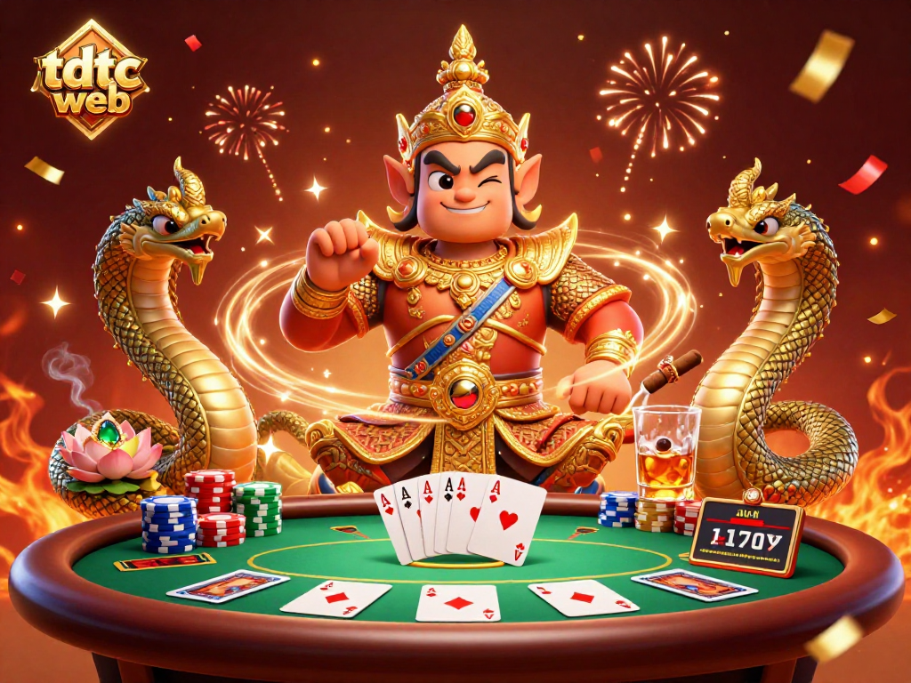 Experience the thrill of tdtc web with lively poker action in a vibrant 3D illustration.