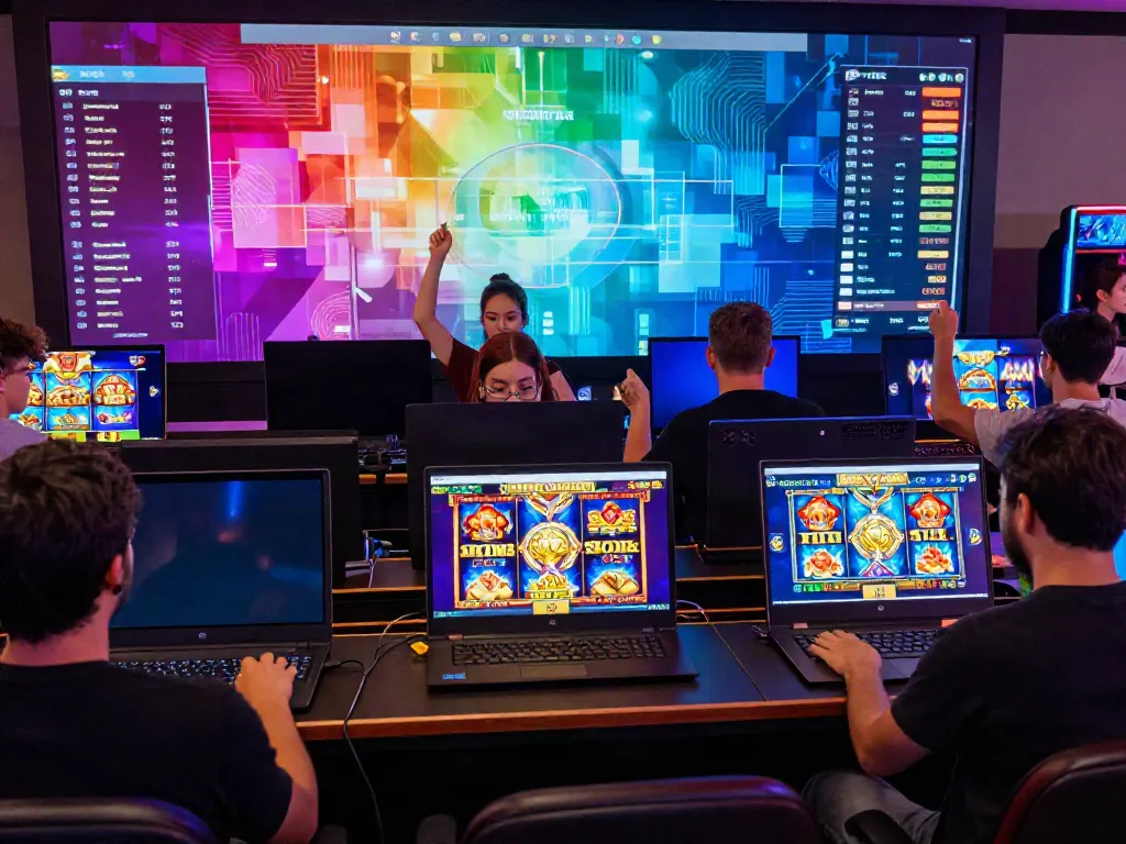 bro138 online slot gaming interface with players enjoying a lively digital environment