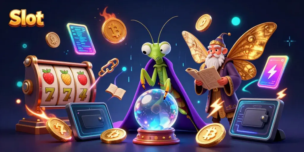 Engaging slot scene with colorful symbols and characters promoting the thrill of slots.