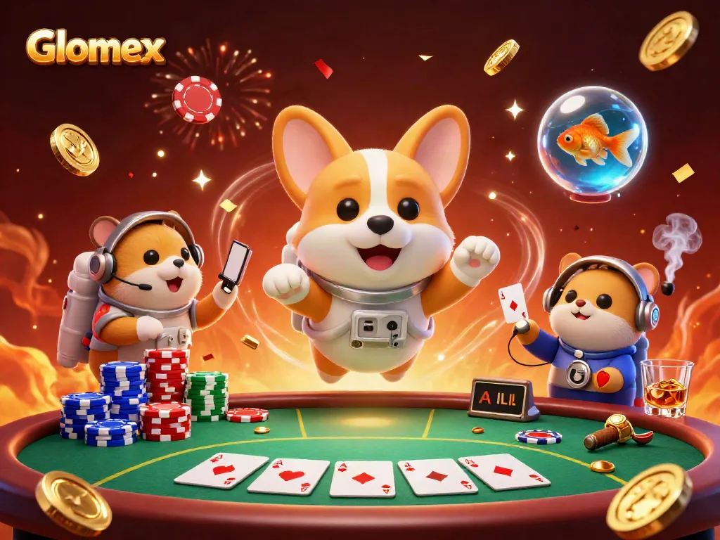Glomex showcases fun gaming action with a 3D cartoon corgi in a space station casino.