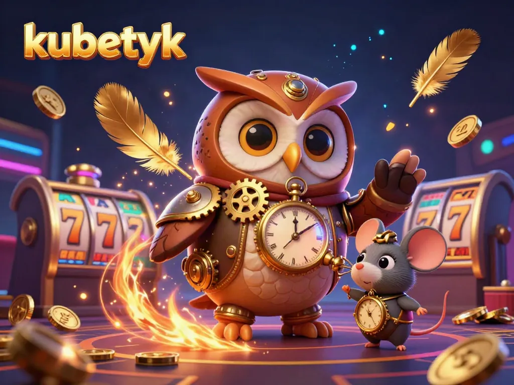 Experience exciting gameplay with kubetyk's vibrant casino scene featuring animated characters and full gaming action.