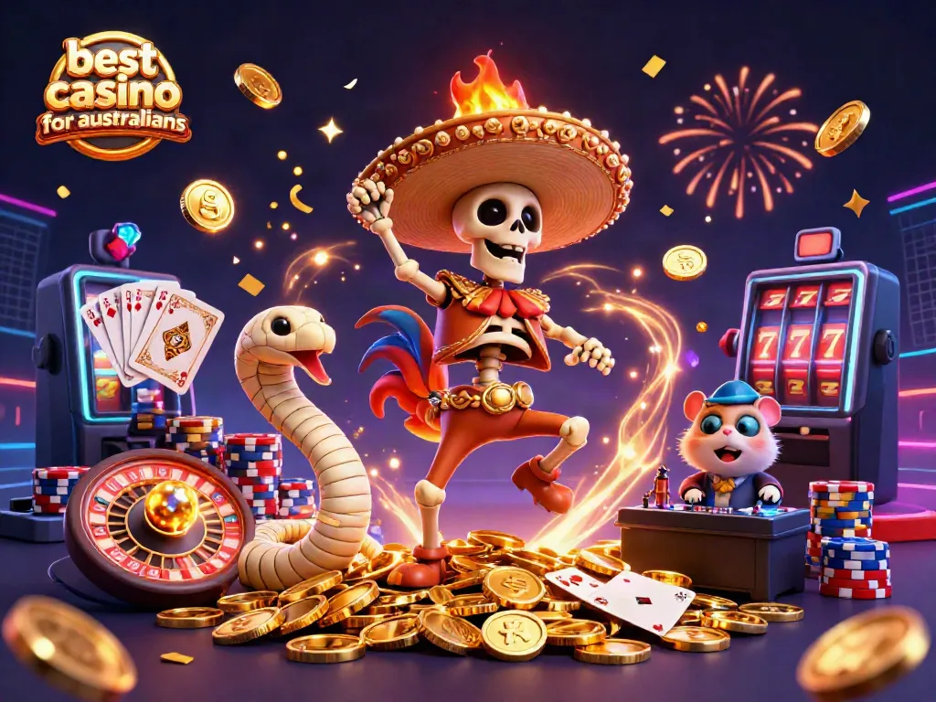 Celebrate wins at the best online casino for australians with vibrant characters amid cascading coins.