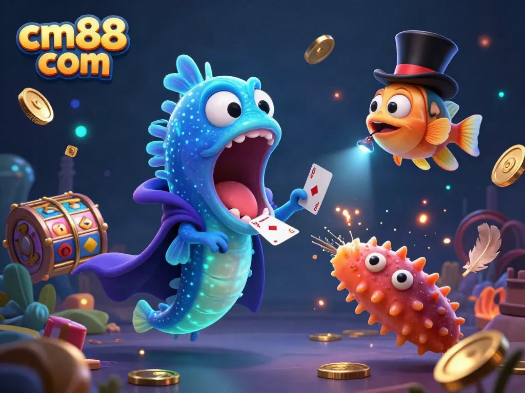 Experience thrilling magic at cm88 com with a fantastical scene featuring an eel magician and casino elements.
