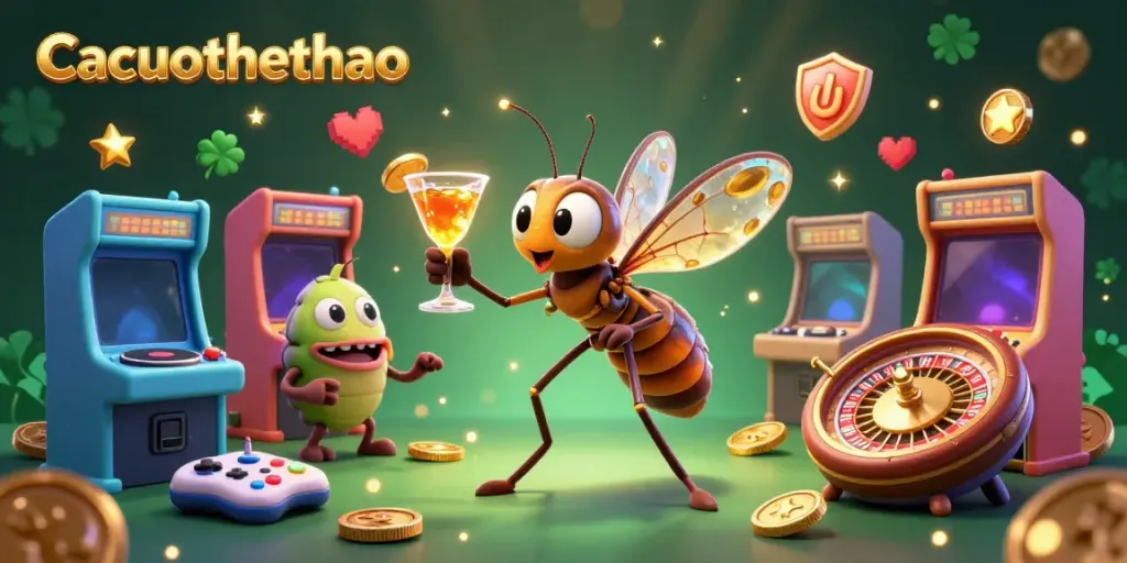 Cacuocthethao mascot character brings casino excitement alive in a vibrant 3D illustration.