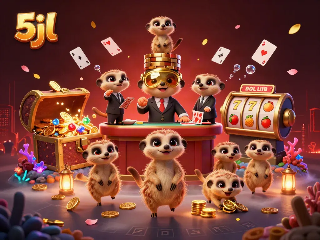 Experience the excitement of winning at 5jl casino with meerkats in a vibrant casino scene.