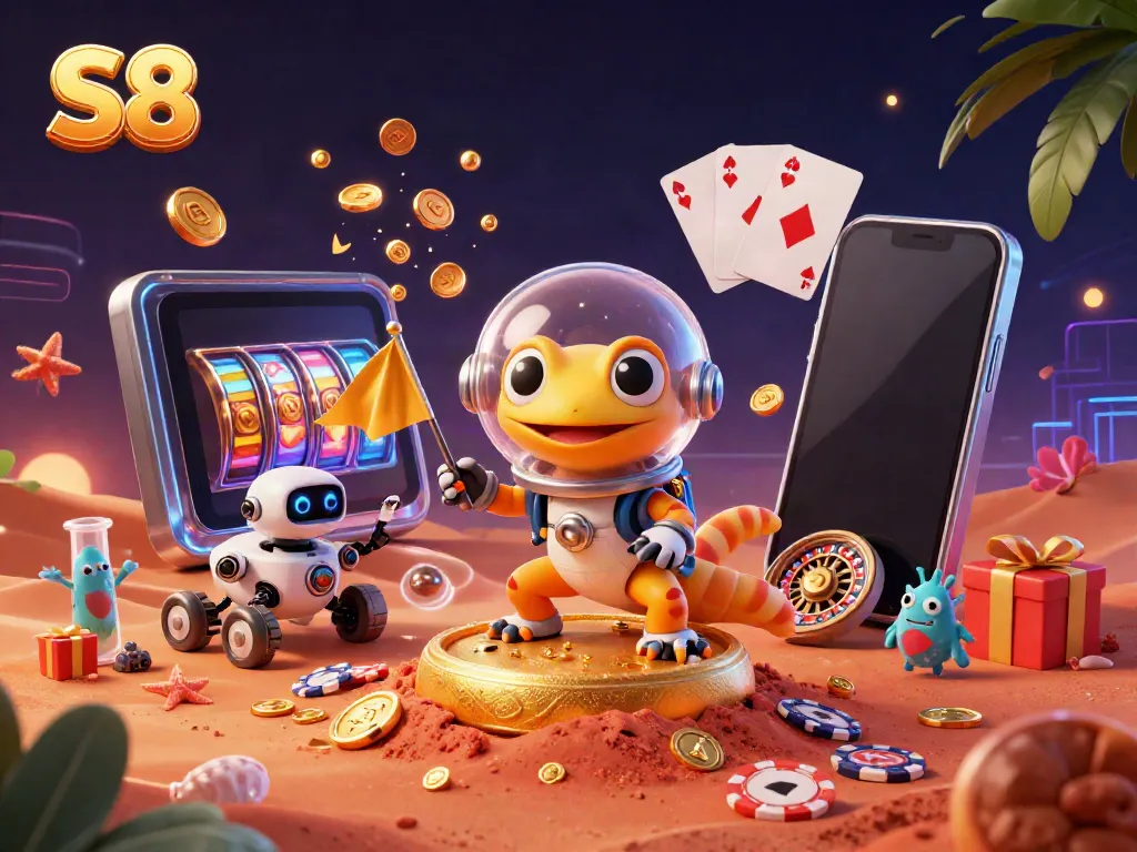Experience the excitement of S8, where a Martian gecko discovers a golden casino in a vibrant 3D world.