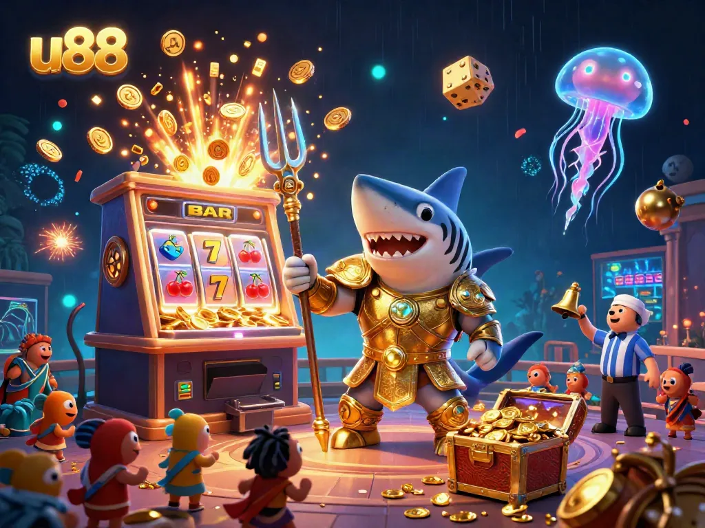 Experience the excitement of u88's jackpot with a dynamic underwater scene filled with playful elements and vibrant colors.