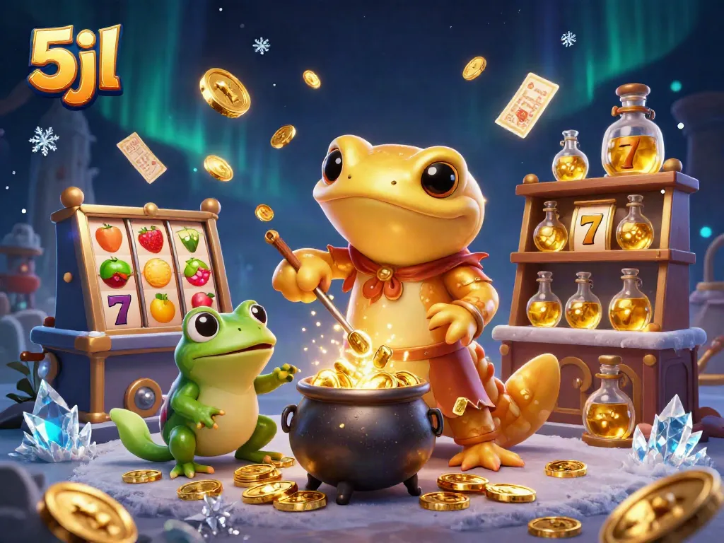 Experience thrilling slot action with 5jl's vibrant alchemist scene featuring gold coins and rich casino elements.