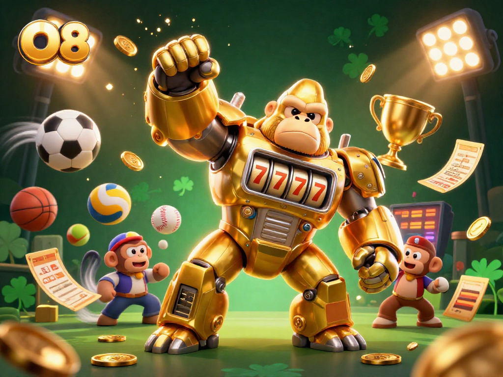 O8 offers a thrilling casino experience with dynamic golden gorilla mech and sports elements.