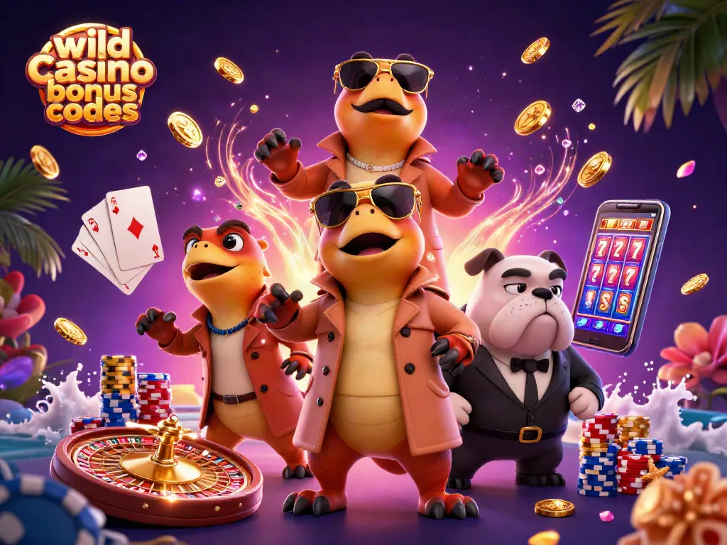 Enjoy thrilling wild casino bonus codes with the raptors at the casino lounge in a comical scene.