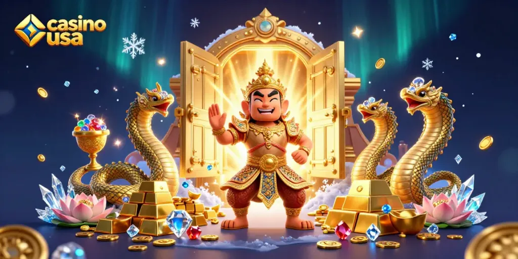 Experience the excitement of casino usa with vibrant gems and a friendly yaksha guardian.