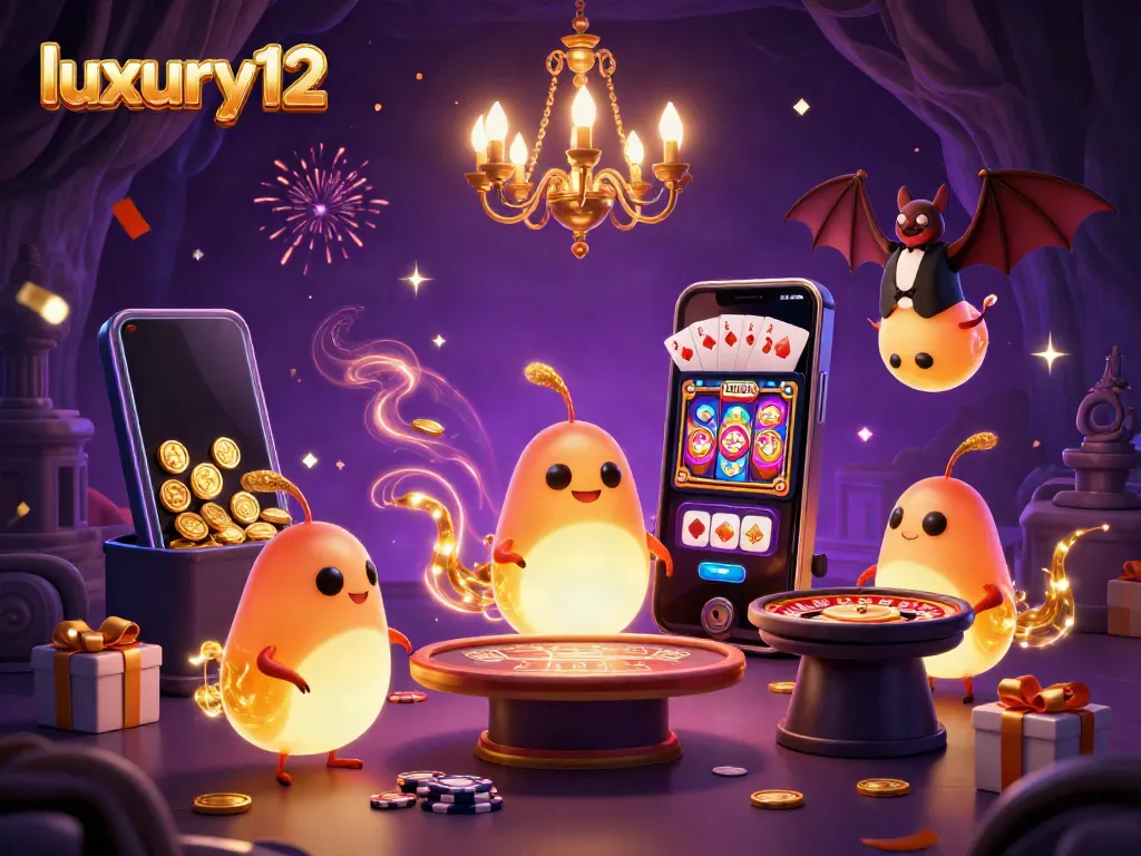 Experience excitement at luxury12 with glowing creatures in a vibrant casino scene.