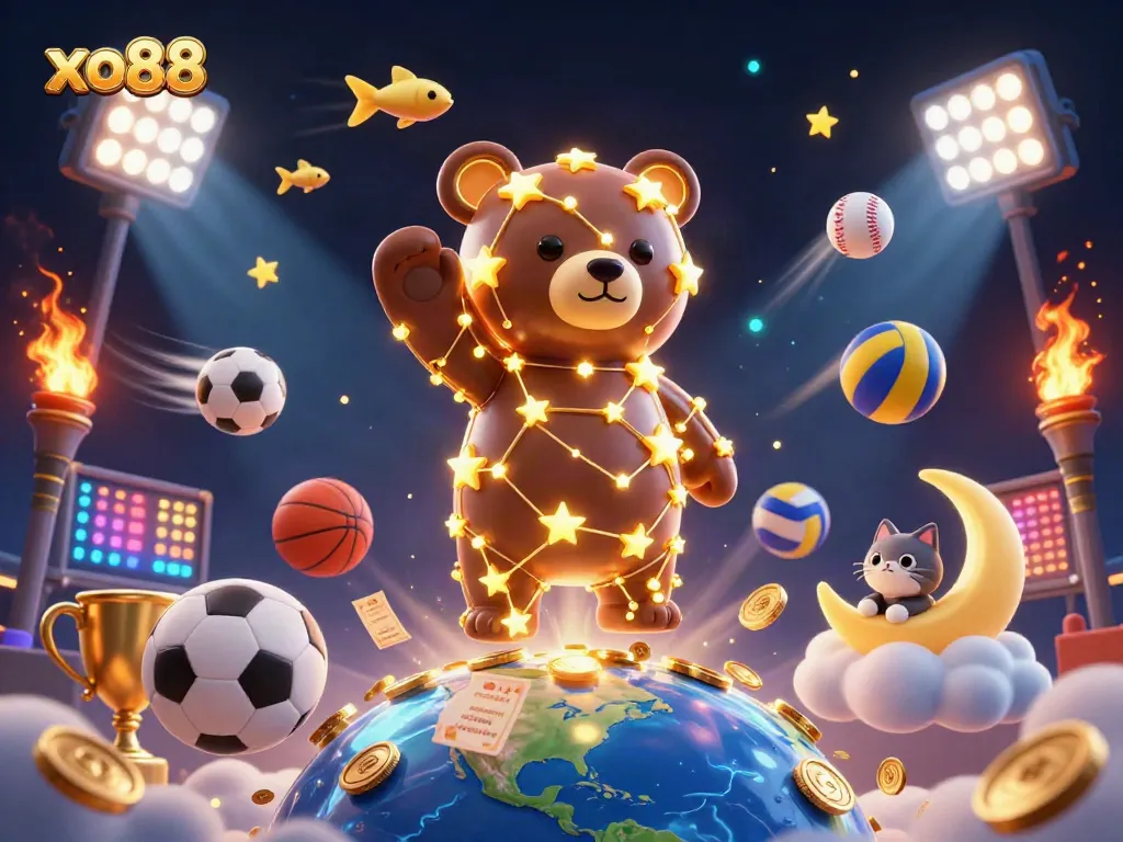 Experience dynamic sports betting offer with xo88's vibrant game elements and stellar characters.