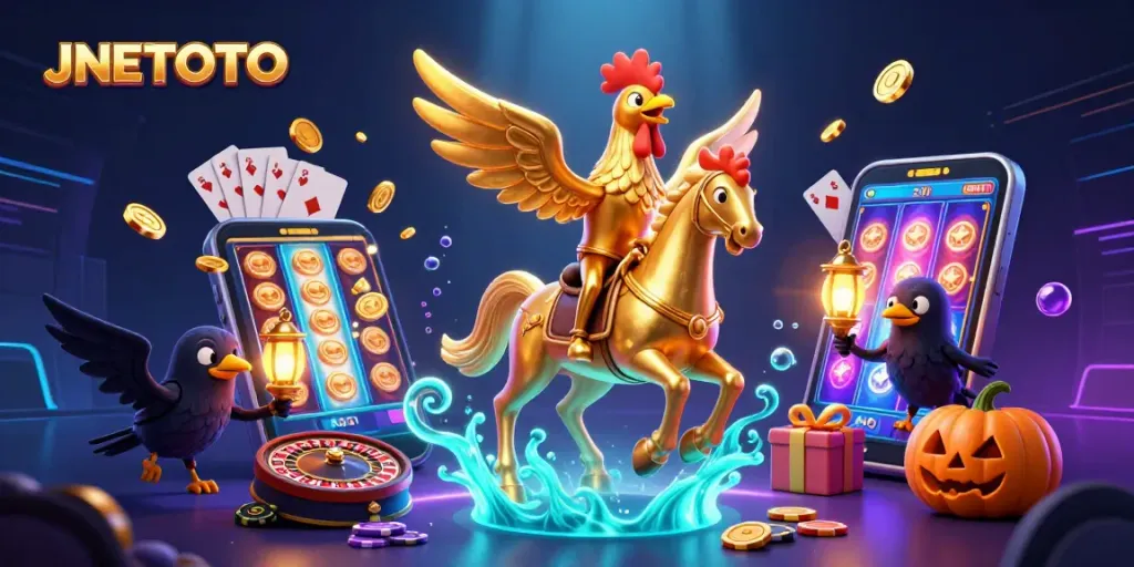 Engage in thrilling gameplay at JNETOTO with vibrant casino elements and charming characters.