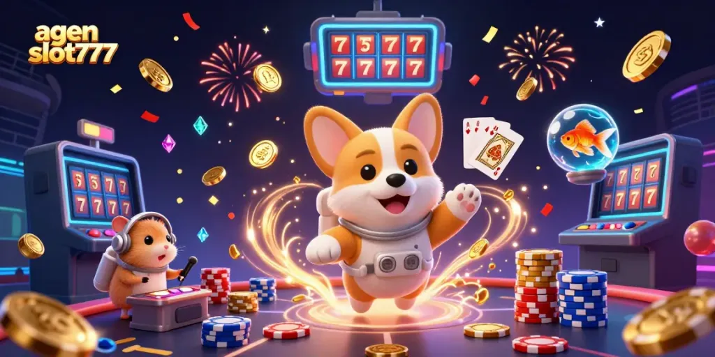 Engage with the vibrant galaxy of agen slot777 in a thrilling floating casino scene.