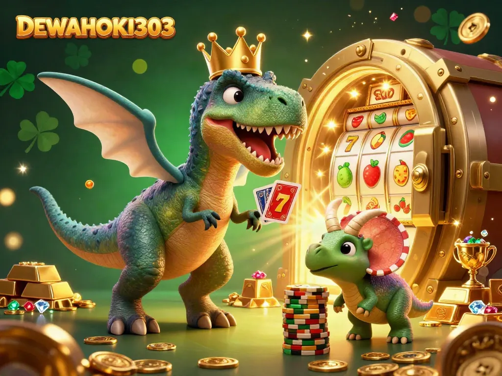 DEWAHOKI303 menghadirkan permainan slot yang penuh warna dengan dinosaur dan harta karun yang menawan.