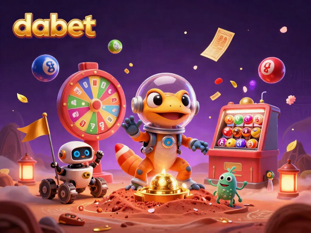 Engage with thrilling gaming at DABET's vibrant casino, featuring colors, excitement, and alien fun.