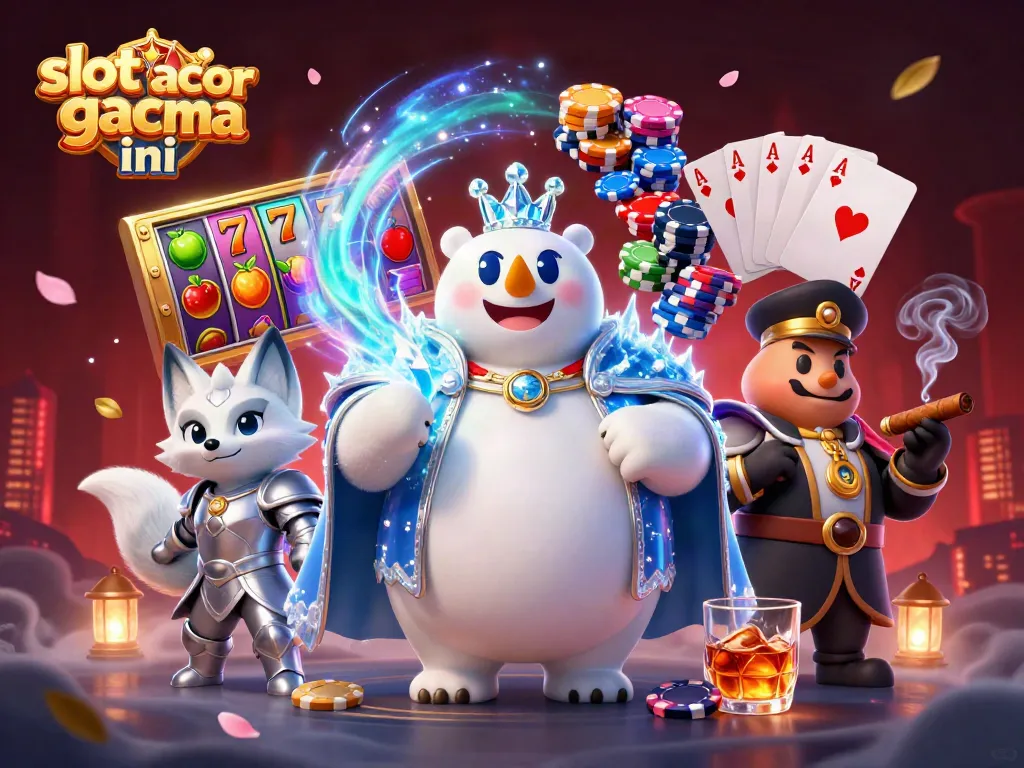 Engage with the thrilling moment of slot gacor malma ini, featuring a dynamic casino scene with colorful slot reels and themed characters.